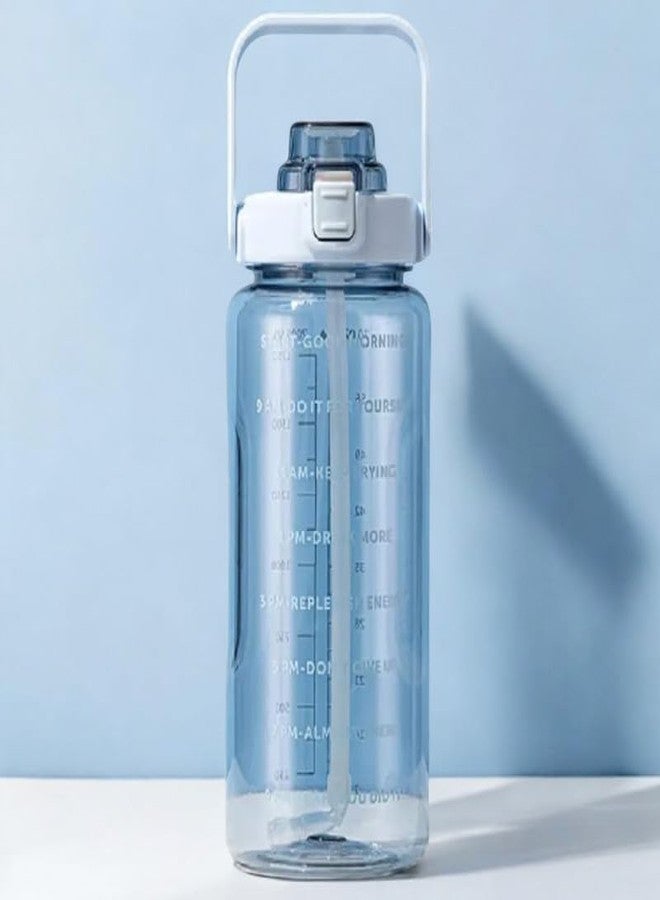 LAZYwindow 2 Litre Motivational Transparent Plastic Water Bottle - BPA-Free & Carry Handle (Blue) - Image 1